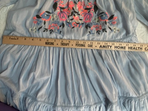 Free People Sunbeam Minikleid blau Stickerei gesmokt schulterfrei 148 $ XS - Bild 8 von 11