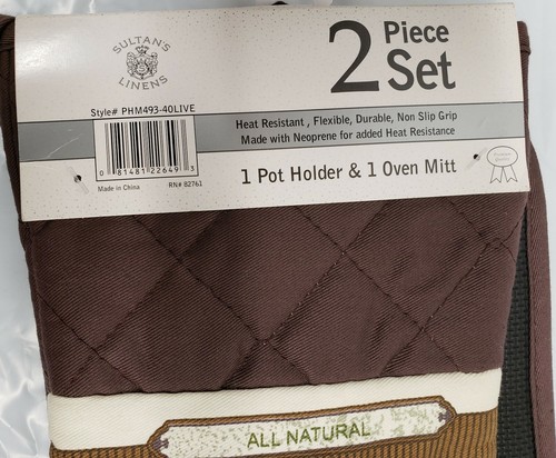 2pc Kitchen Neoprene Set: 1 OVEN MITT & POT HOLDER, OLIVES & OLIVE OIL, brown,SL - Picture 4 of 17