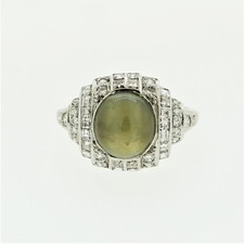 Art Deco Cats Eye Chrysoberyl Diamond Platinum Ring