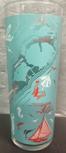 Vintage MCM Teal Bermuda Collins Highball Glass Souvenir Cocktail Retro RARE - Picture 3 of 8