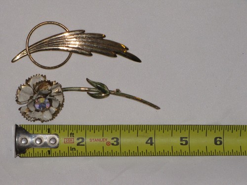 Lot Of 2 Vintage Gold Plated Flower Brooches Abstract Rhinestone Pin Iridescent - Picture 9 of 24