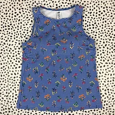 Lands End Blue Botanical Checkered High Neck Tankini Reg. 14 SWIM TOP 513786