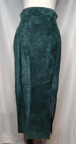 Vintage 1970s Suede Skirt Jade Green Zip with Side Slit