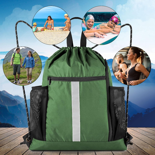 Beegreen Drawstring Backpack Sports Gym Bag with Shoe Compartment and Two Water - Picture 7 of 12