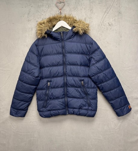 Jack & Jones Men's Puffer Jacket Large Full Zip Hooded Navy