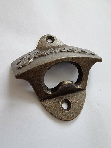 Budweiser Cast Iron Beer Bar Wall Mounted Bottle Opener Brass  Antique - Picture 4 of 5