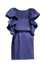 LANVIN H&M RARE INK BLUE SILK RUFFLE PARTY DRESS UK 16 EU 42 US 12 LARGE BNWT