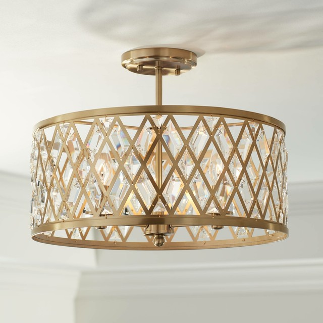 Modern Ceiling Light Semi Flush Mount Fixture Satin Brass 16 1 2 Living Room