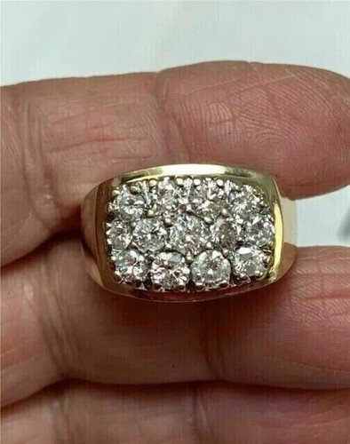 2 Ct Round Cut Lab Grown Diamond Cluster Men's Pinky Ring Solid 14kt Yellow Gold - Picture 6 of 12