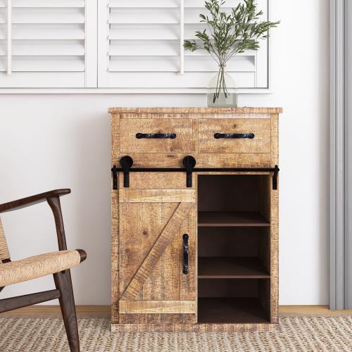 Rustic Kitchen Pantry Storage Cabinet Farmhouse Sliding Barn Door Cupboad - Picture 1 of 10