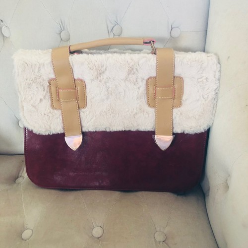 Ladies Satchel Bag Faux Leather with Faux Fur - Picture 6 of 13