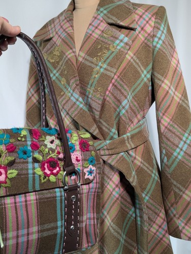 Oilily Women’s Plaid Wool Coat Size 40, US 8 10 W Matching Handbag - Picture 14 of 17