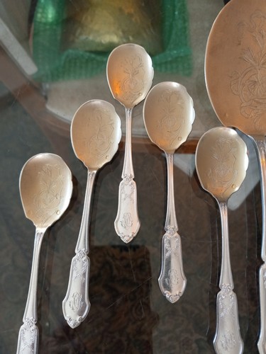 12 Pc Ravinet & Denfert French Sterling Silver Dessert / Ice Cream Set 950/1000 - Picture 12 of 13