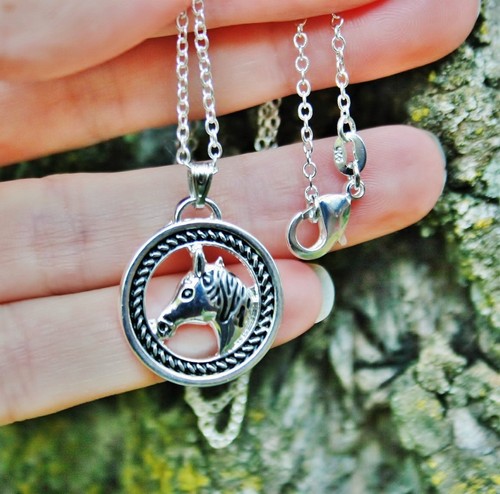 Horse Head Charm Pendant Sterling Silver Pl Round Rope Pony Lover Horses Ponies - Picture 8 of 10