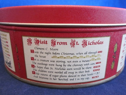 Christmas Santa Cookie Tin A Visit from Saint Nicholas Poem ~ VINTAGE EXCELLENT - Picture 5 of 11