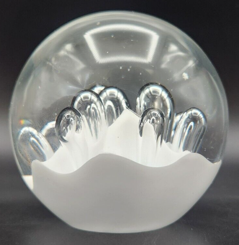 Clear Glass Paperweight with White Controlled Bubbles 3 1/4 Inches High - Picture 3 of 7