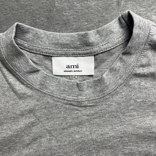 AMI PARIS LOGO EMBROIDERED COTTON JERSEY T-SHIRT GREY SIZE M - Picture 3 of 6