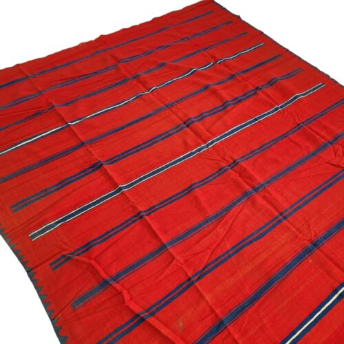 Vintage Handarbeit Marokkanisch Rot Wolle Teppich Blau Streifen Berber Tribal Carpet 12X6 ft - Bild 18 von 24