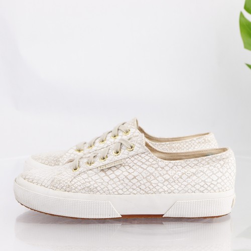 Superga Womens 2750 Sneaker Size 7.5 Beige Gold Croc Linen Low Top Shoe Casual - Picture 8 of 15