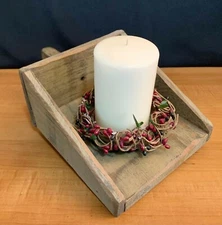 Primitive Americana Handmade Wooden Scoop Candle Holder, (candle not included)