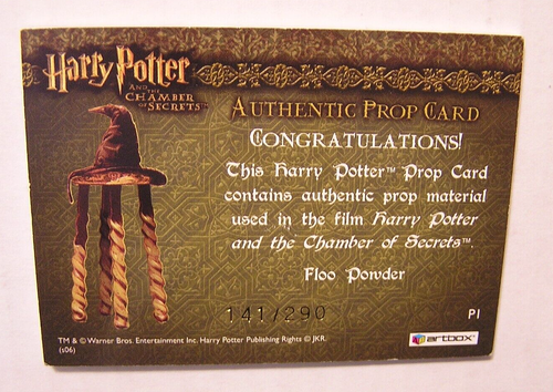 Harry Potter-COS-Screen Used-Relic-Movie-Film-Cinema-LE-Floo Powder-Prop Card - Picture 2 of 2