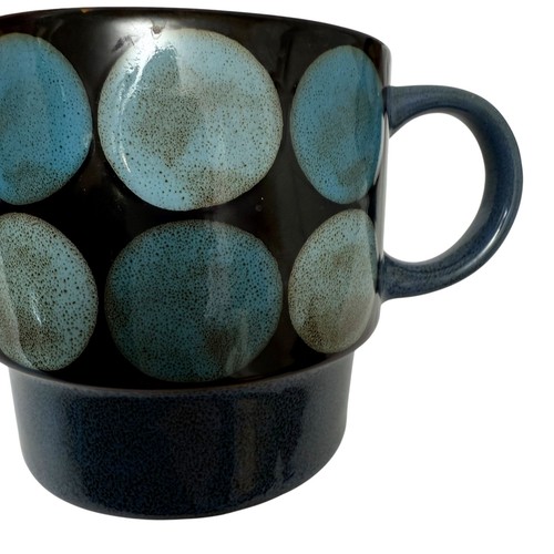 Tazza Pier 1 Imports blu retrò pois gres dipinto a mano metà secolo moderna - Foto 6 di 6