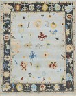 Oushak Lt.Blue/D.Grey Contemporary Hand-Made Turkish Rugs to decor living area.