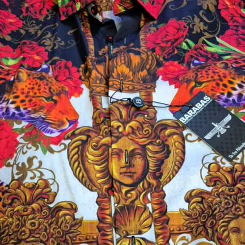 Barabas Herren 3XL Blumenmuster Medusa Leopard Langarm Button Down Baumwolle Hemd Neu mit Etikett - Bild 5 von 15
