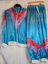 80's Track Suit Adult Unisex Halloween Costume Sz Large w/Jewelry/Boom box/Phone