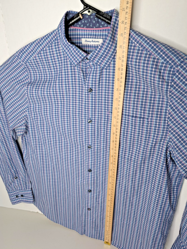 Tommy Bahama Shirt Men's L Island Zone Blue Pink Check Button Down Flip Cuff - Picture 8 of 15