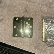 3 Polished Brass 3.5" With 1/4" Radius Door Hinge interior 3 1/2" No Screws