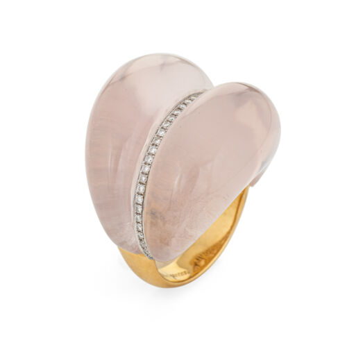 Bague diamant quartz rose contemporain Estate or jaune 18 carats édition limitée - Photo 1/7