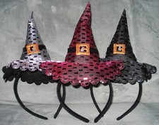 LOT OF 3 - 7" Mini Witch Hat Headband Shiny Embellished Fab, 3 colors Halloween
