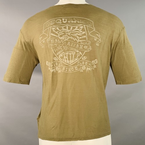 Camiseta DSQUARED2 Talla S Hawaiana Chill Verde Oliva Estampado Algodón Cuello en V - Imagen 3 de 8