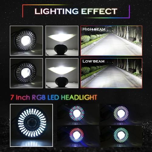 Pair 7inch RGB Halo LED Headlight Chasing Demon Combo For Jeep Wrangler JK LJ TJ - Picture 4 of 11