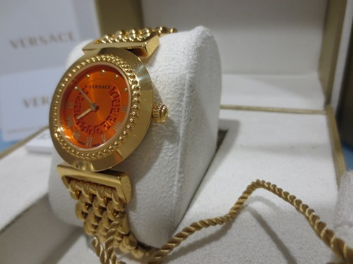 Reloj pulsera Versace para mujer P5Q80D165 H080 tocador oro rosa IP esfera naranja - Imagen 4 de 8