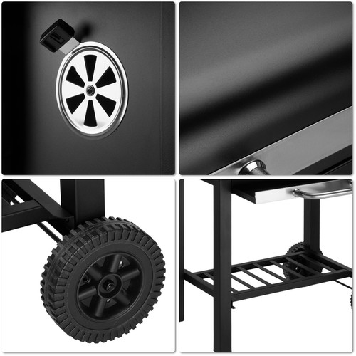 HOLZKOHLEGRILL BBQ Gartengrill Grillwagen mit Deckel Thermometer Seitenregale - Bild 13 von 24