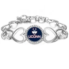 UConn Huskies Womens Silver Adjustable Heart Link Bracelet w Gift Pkg D27
