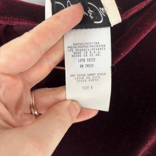 Abito midi vintage rosso intenso velluto perline manica corta donna 8 - Foto 5 di 8