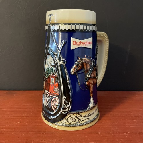 Budweiser Blue Ceramic Beer Stein Vintage Clydesdale Horses Unused - Bild 4 von 8