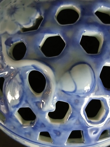 Vaso portacandele incenso coperchio rana fiore diffusore porcellana blu vaso vintage - Foto 16 di 24