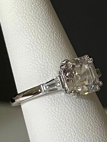 Asscher Cut 2 CT CZ Sterling Silver Ring with Side Baguettes - Size 7 - Picture 4 of 10