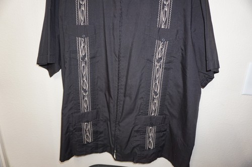 haband guayabera xx black embroidery zip up vacation shirt cuban style - Picture 5 of 19