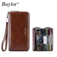 Genuine Leather Female Wallet RFID Blocking Card Holder Wallet Long Zipper 
