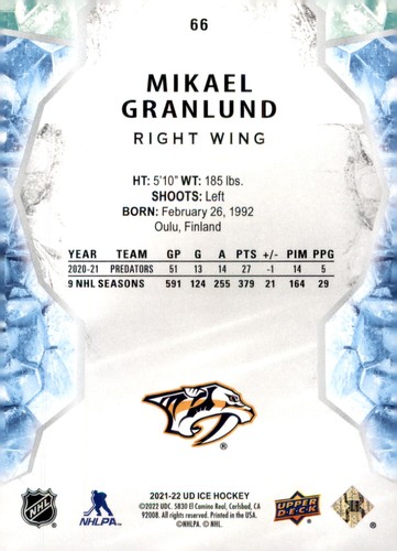 2021-22 Upper Deck Ice #66 Mikael Granlund - Picture 2 of 2