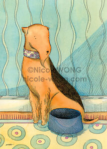 5x7-PRINT-The-Empty-Bowl-Airedale-dogs-pets-animal-food-animals