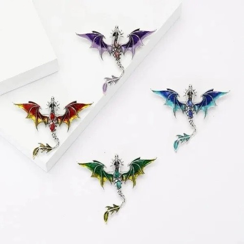 Enamel Flying Dragon Brooch Unisex Pin Gothic Fantasy Zinc Alloy Jewelry Gift - Picture 18 of 23