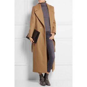 Womens Belted Wool Coat Long Jacket Cashmere Double Breasted Outwear Trench Coat Ebay