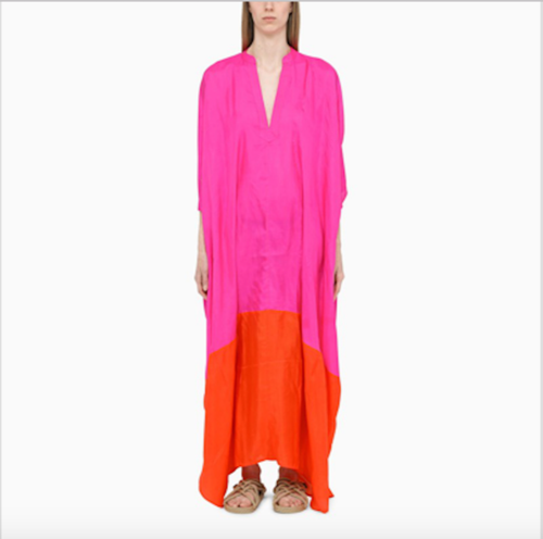 The Rose Ibiza Tunica Dress One Size Fuchsia Orange Colorblock Silk Kaftan