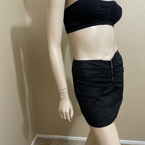 Women’s Black Cotton Casual Summer Stretch Slim Pleated Zipper Mini Size S Skirt - Picture 8 of 17